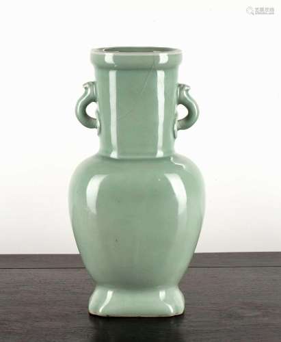 Celadon vase Chinese decorated all over with a pale green gl...