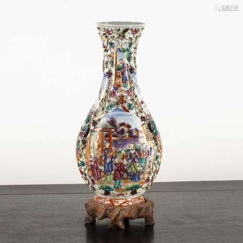 Canton vase Chinese, 19th Century decorated with finely moul...