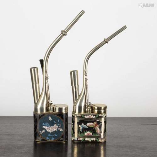 Two cloisonne and paktong water pipes Chinese, late 19th/ ea...