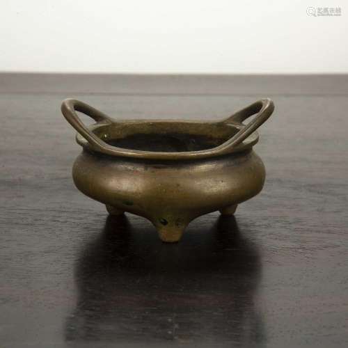 Miniature bronze ding Chinese, mid 19th Century with looped ...