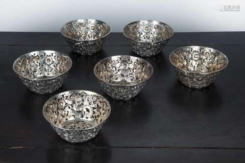 Set of six white metal/silver openwork bowls Chinese, circa ...