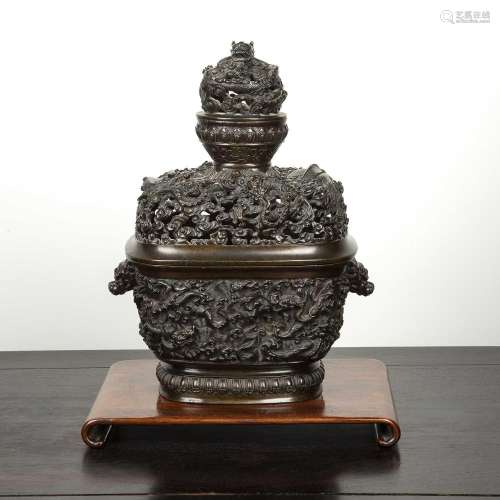 Heavy bronze Dragon censer and cover Chinese, 18th Century o...