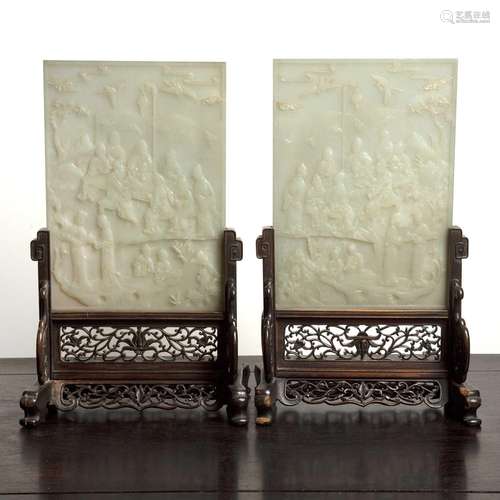 Pair of white jade table screens Chinese, Republic period ea...