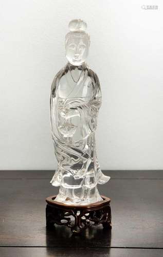 Rock crystal carving of Guanyin Chinese with one hand holdin...