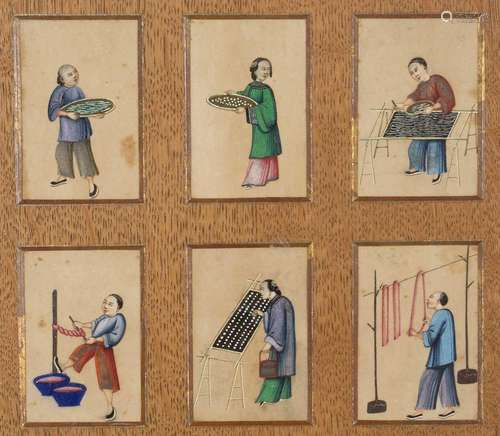 Set of six pith paintings Chinese, late 19th Century depicti...