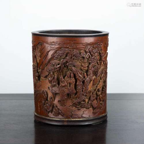 Bamboo carved brush pot Chinese, 18th/19th Century depicted ...