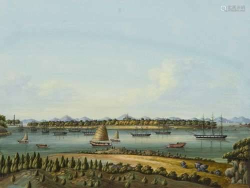 View of the Whampoa Anchorage Chinese, 19th Century gouache,...
