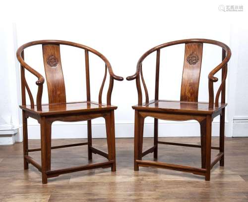 Pair of Huanghuali horseshoe back armchairs Chinese, 20th Ce...