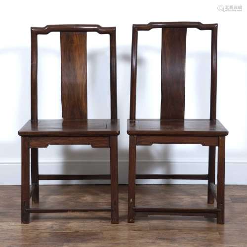 Pair of hardwood yoke back side chairs Chinese, 19th Century...