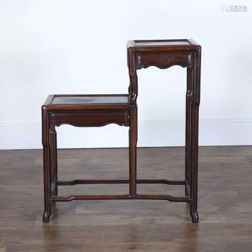 Two tier hardwood stand Chinese, circa 1900 with shaped frie...