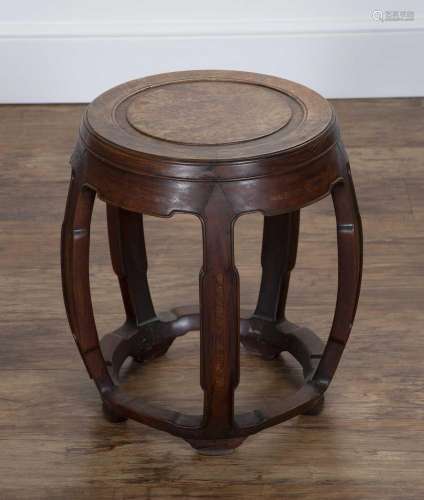 Ming style hardwood barrel form table/stand Chinese, 19th Ce...