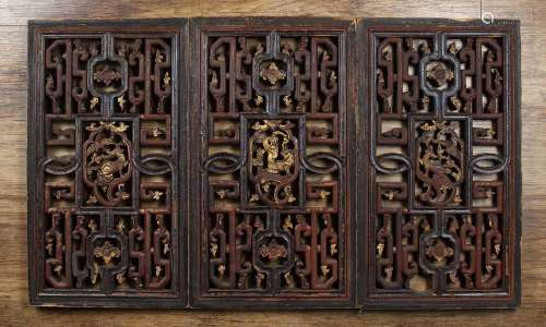 Three carved window panels Chinese the largest 55cm x 31cmAt...