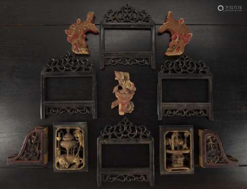 Group of frames and furniture carved brackets Chinese includ...