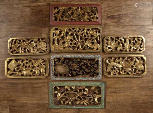 Eight panels from furniture drawer fronts Chinese to include...