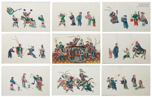 Set of nine pith pictures Chinese, 19th Century depicting va...