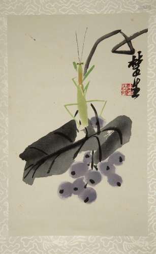 Attributed to Lai Chu-Sheng (1903-1975) Mantis and grapes wa...