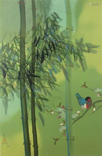 David Lee (b.1944) Bird amongst Chinese blossom, limited edi...