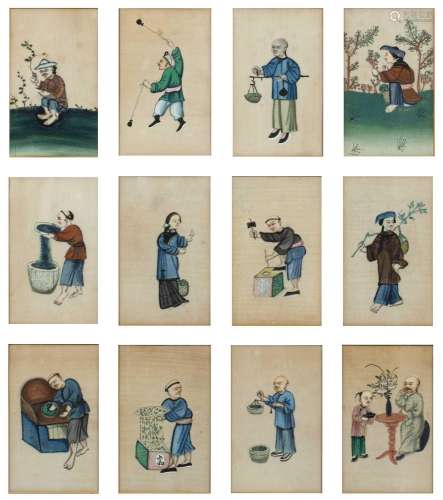 Set of twelve pith pictures Chinese, late 19th Century depic...