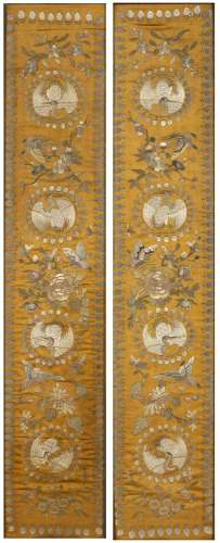 Pair of sleeve bands Chinese, 19th Century worked in coloure...