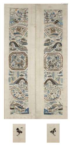 Two Kesi sleeve panels Chinese, 19th Century embroidered wit...