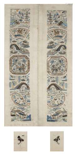 Two Kesi sleeve panels Chinese, 19th Century embroidered wit...