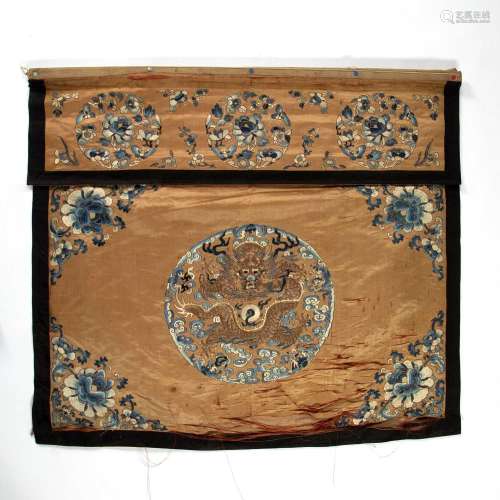Silk altar panel Chinese, 19th Century embroidered with a dr...