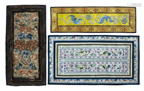 Three embroidered panels Chinese, 19th & 20th Century th...