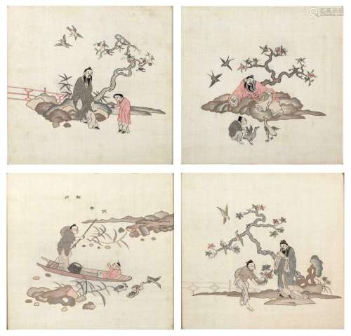 Set of four embroidered pictures Chinese, late 19th/early 20...