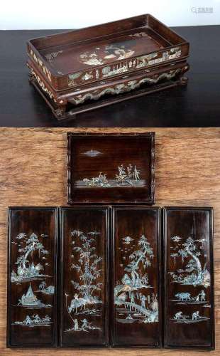Group of mother-of-pearl hardwood trays Chinese, 19th/20th C...