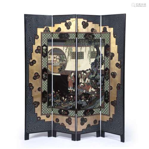 Coromandel lacquer four fold screen Chinese the double sides...