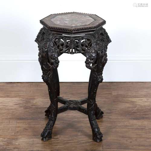 Carved hardwood urn stand Chinese, circa 1900 with inset oct...
