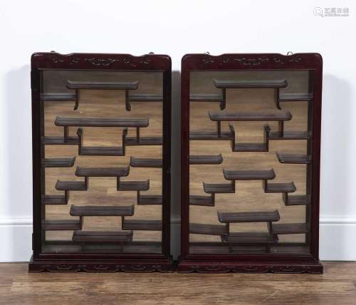 Two similar hardwood display cases Chinese wall mounted and ...