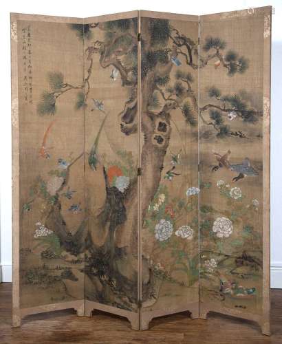 Large four fold screen Chinese, 19th Century depicting a var...