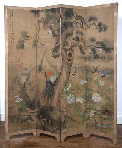 Large four fold screen Chinese, 19th Century depicting a var...