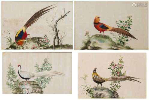 Set of four pith pictures Chinese, 19th Century depicting va...