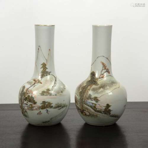 Pair of porcelain bottle vases Chinese, Republic period each...
