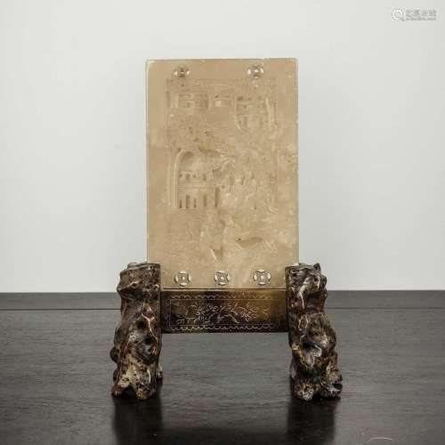 Small carved soapstone table screen Chinese, early 20th Cent...