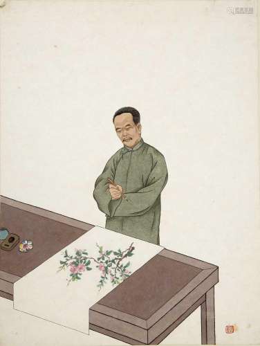 Chiang Yee (Chinese, 1903-1977) Self portrait, ink and wash ...