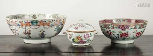 Two famille rose bowls Chinese, 18th Century the largest dec...