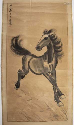 Chinese school scroll painting of a horse, in the manner of ...
