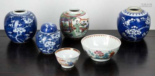Group of porcelain Chinese comprising of three blue and whit...