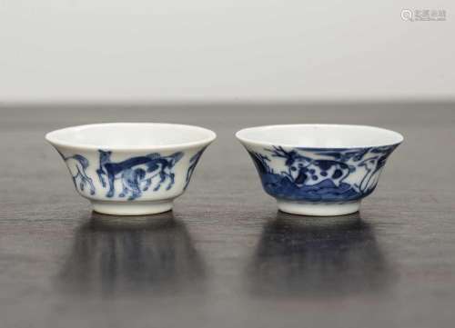 Two miniature blue and white porcelain teabowls Chinese, pai...