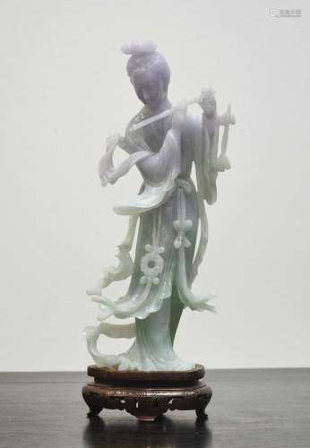 Mottled white and green-tinted jade figure Chinese, Republic...