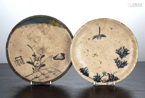 Two Seto-Oribe stoneware andon zara dishes Japanese, Edo per...