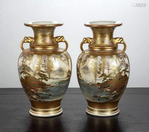 Pair of Satsuma vases Japanese, Meiji period each painted wi...