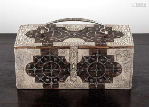 Hardwood and silver metal box South-East Asian with engraved...