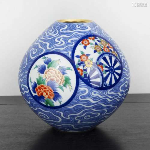 Fukagawa vase Japanese, 20th Century decorated with circular...