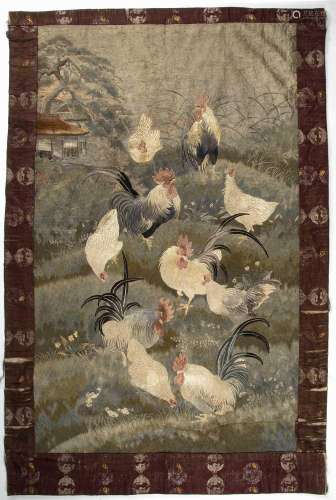 Large Kyoto school embroidered panel Japanese, Meiji period ...