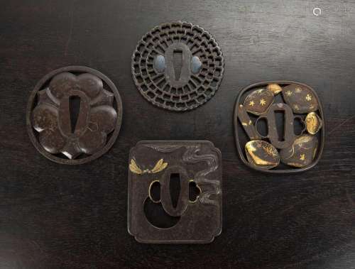 Four iron tsubas Japanese, Edo period all unsigned, two with...
