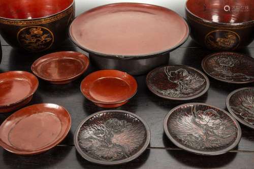 Collection of red and other lacquer Japanese and Burmese to ...